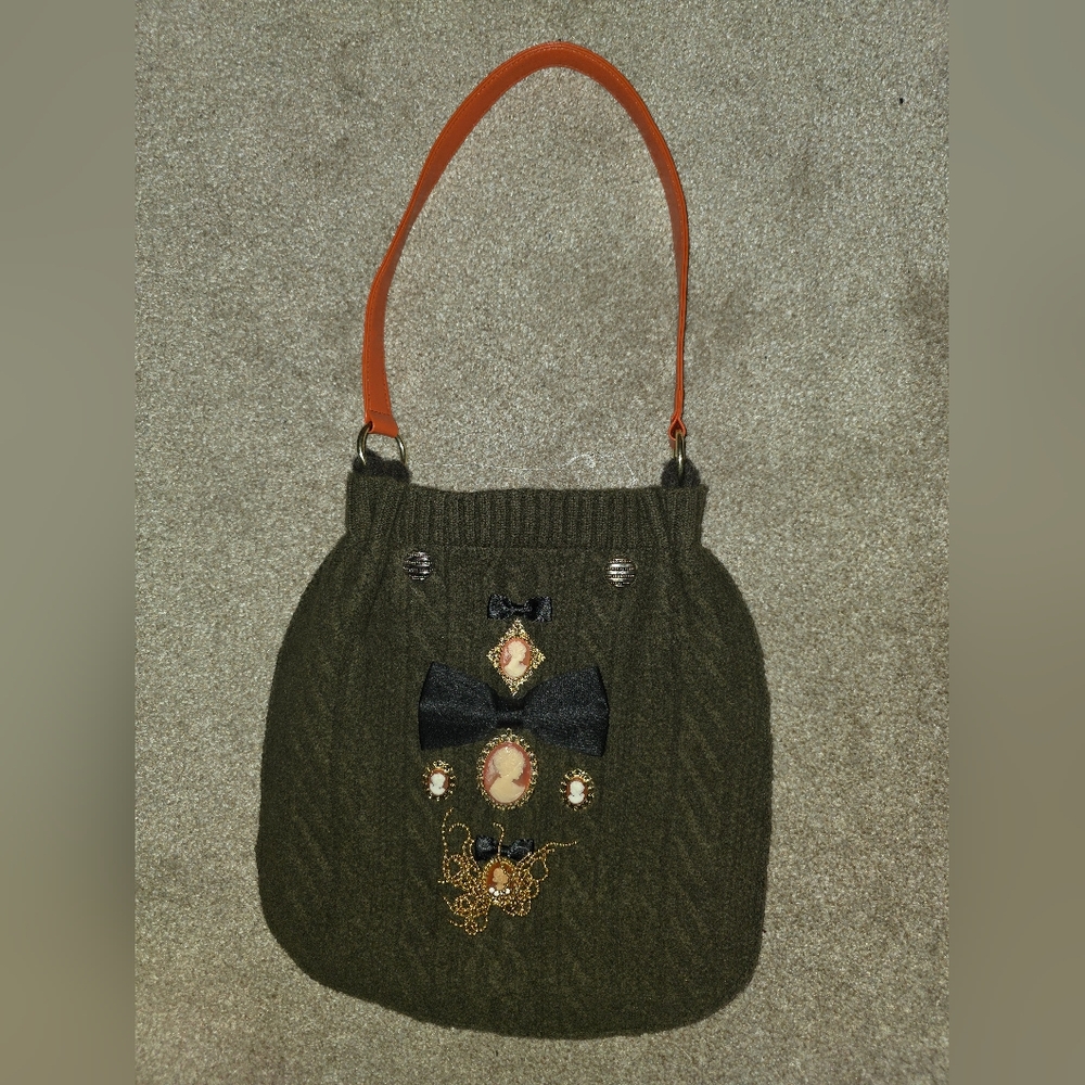 Hand Crafted Upcycled Felted Sweater Purse With Vintage Jeweled Embelishments
